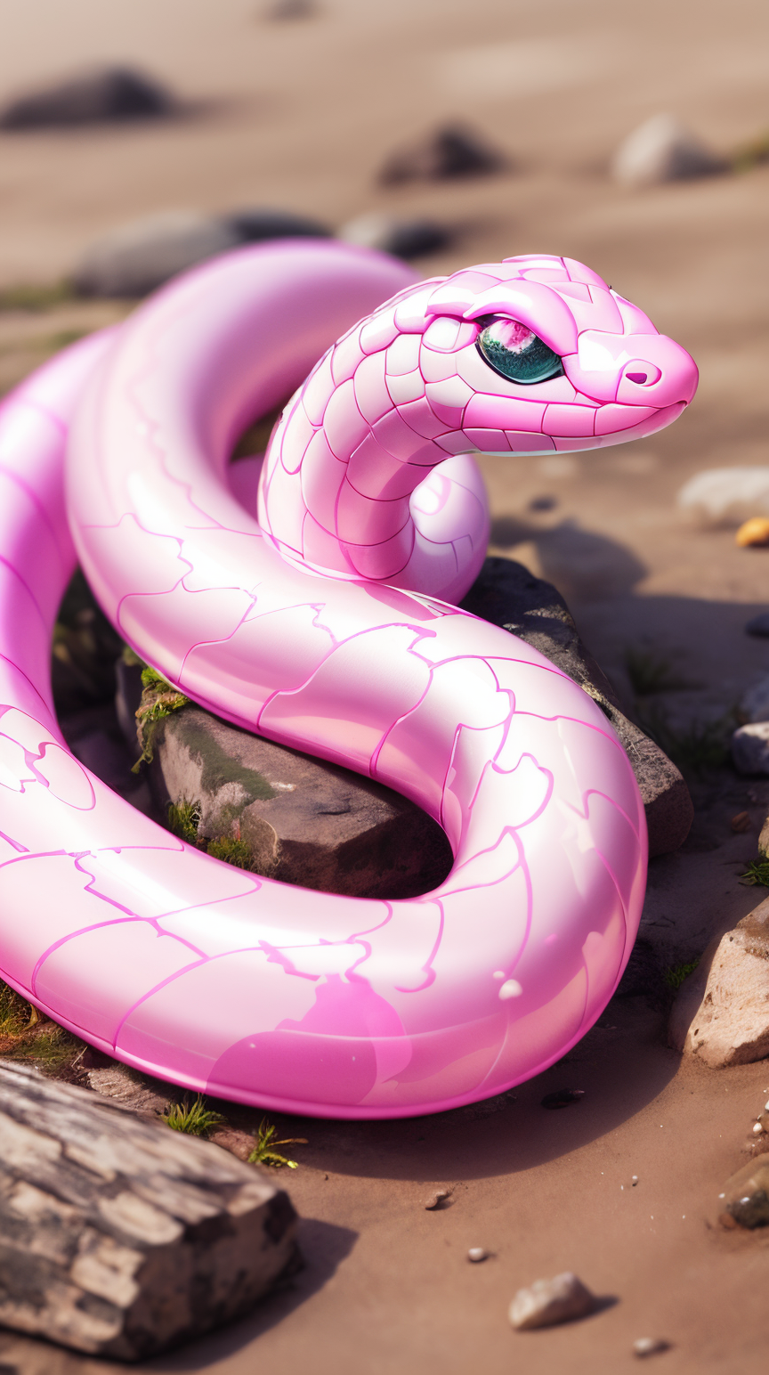 <lora:BarbieCore:0.8> BarbieCore snake, (shiny plastic:0.8), (pink and white:0.9), (pastel:0.85)